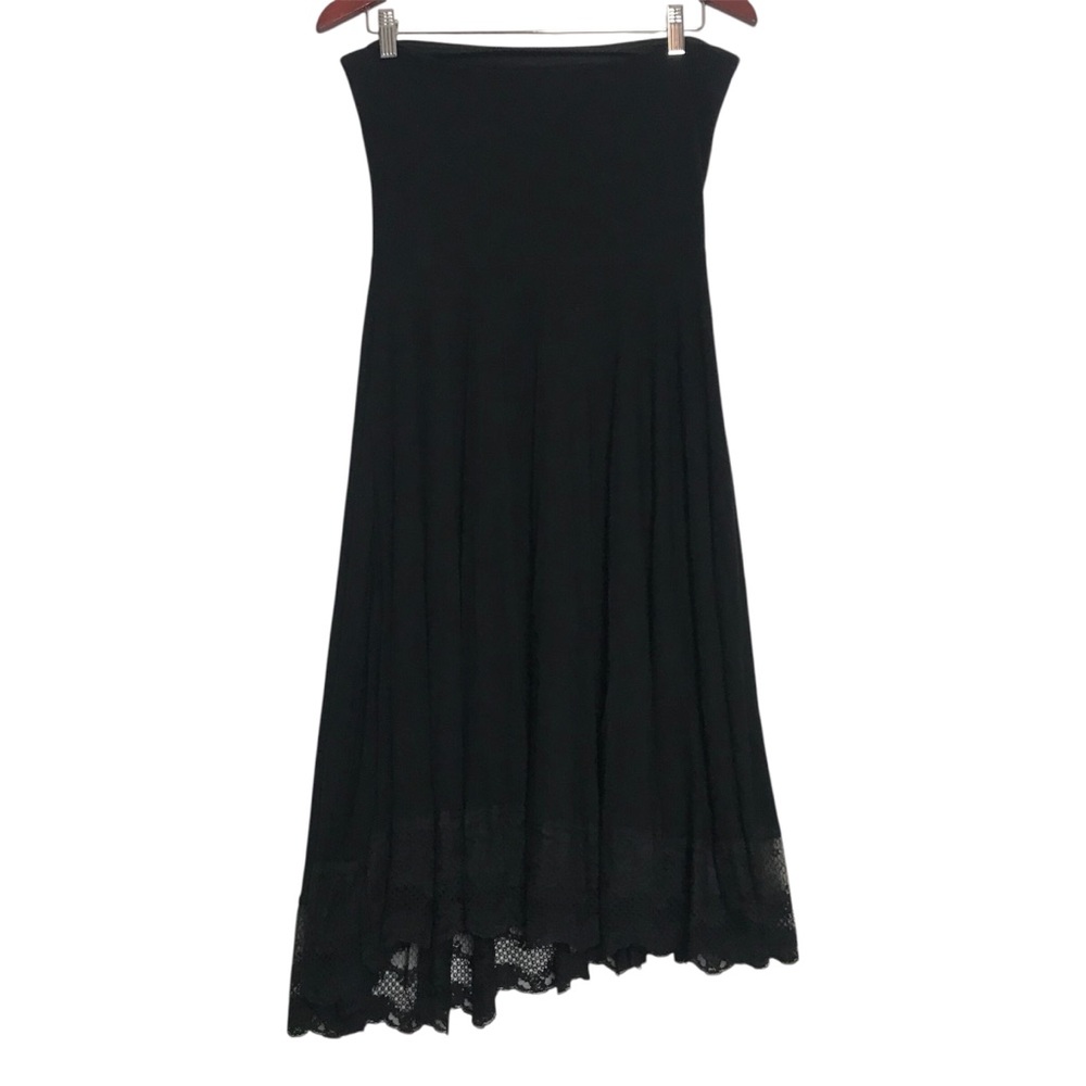 WHBM Black Lace Trim Strapless MIDI Dress Womens Size Small Goth Fairy Cocktail